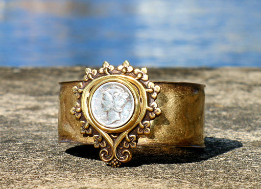 Mercury Dime Cuff Antique Brass