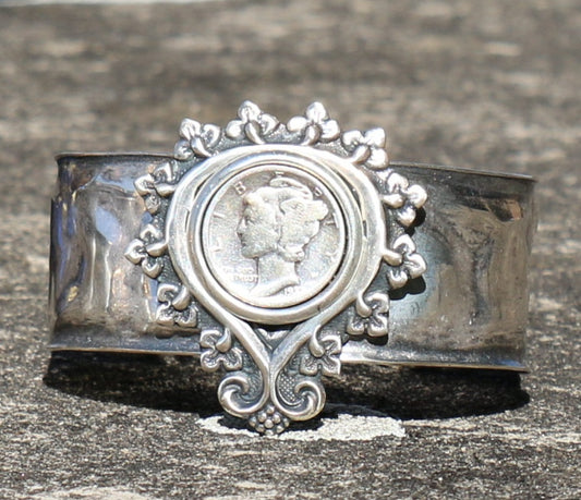 Mercury Dime Cuff Antique Silver