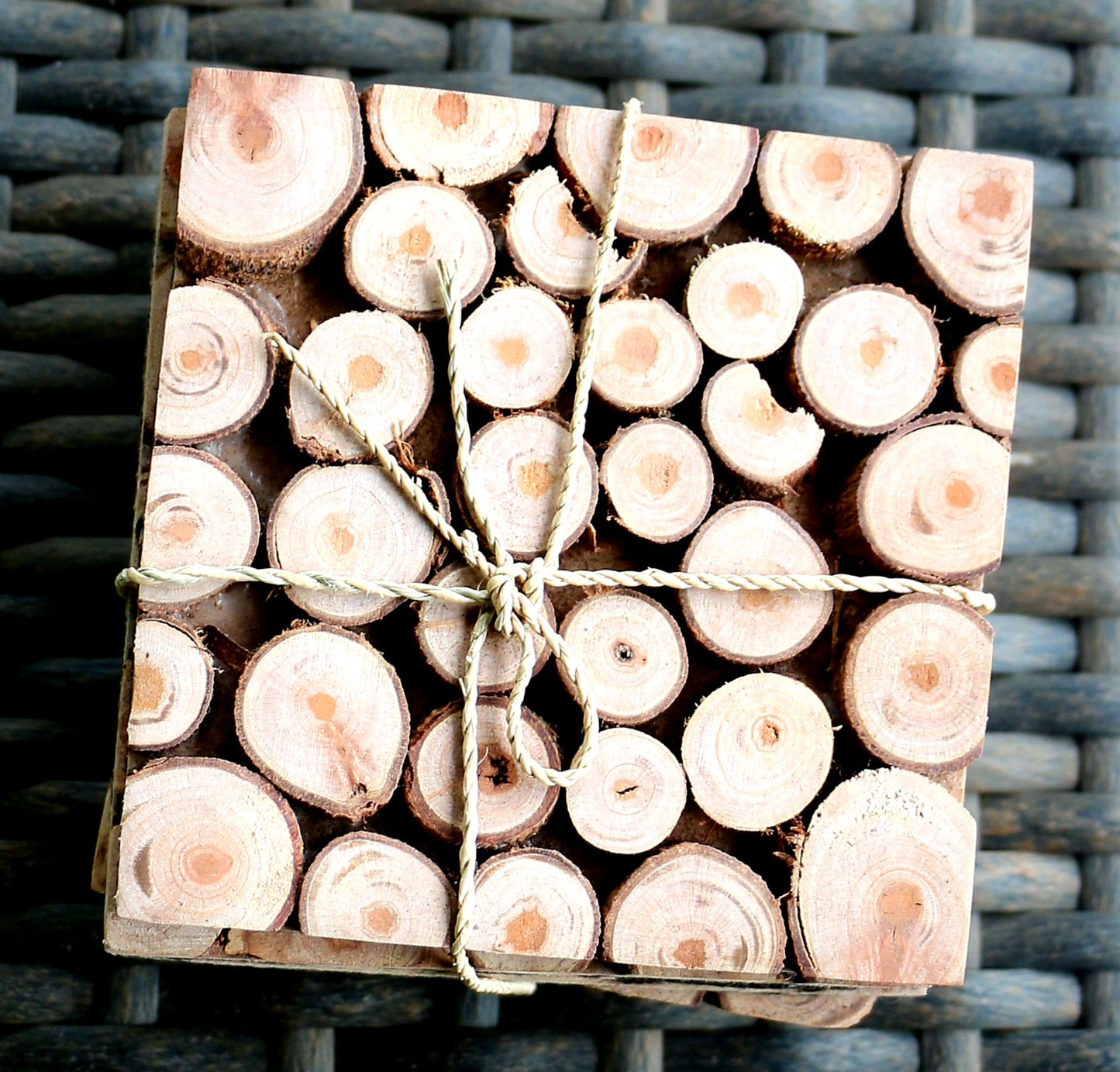 Handmade Sliced Wood Coaster Set of 6 SQUARE